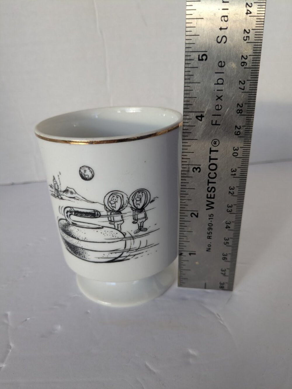 Vintage Curling Capers Mug by Banks Japan – Pedestal Coffee Cup Gold Rim - Space - Picture 7 of 7